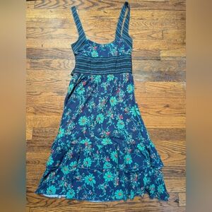 Free People Blue Floral Contrast Stripe Ruffle Tiered Sundress 2 XS